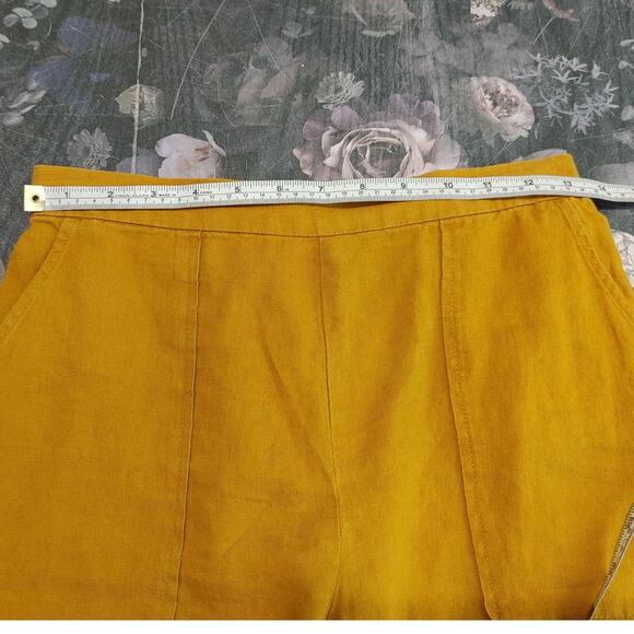 Aritzia Wilfred Linen Shorts Elastic Waist High Rise Lightweight Yellow Womens S - Picture 6 of 7